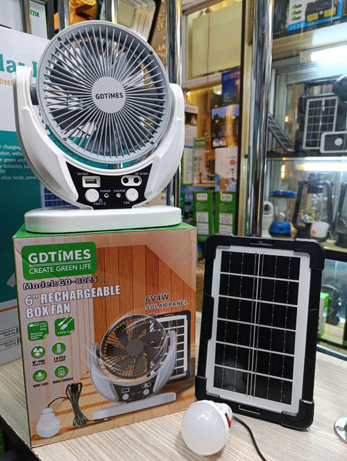 GDTimes GD-8025 Solar Rechargeable Fan with LED Bulb & Mobile Charging