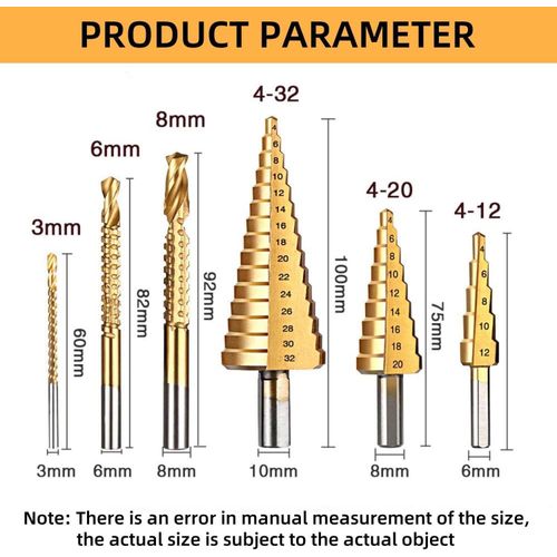 6 Pcs Titanium Coated Step Drill Bits Set