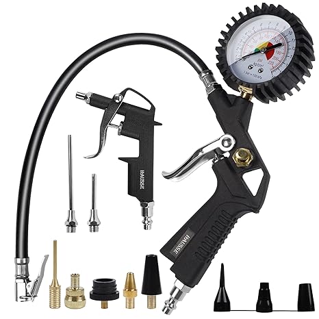 Hausse Heavy Duty Air Compressor Accessory Kit – Tire Inflator Gauge & Air Blow Gun Set (1/4" NPT)