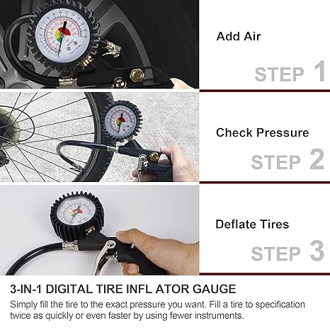 Hausse Heavy Duty Air Compressor Accessory Kit – Tire Inflator Gauge & Air Blow Gun Set (1/4" NPT)
