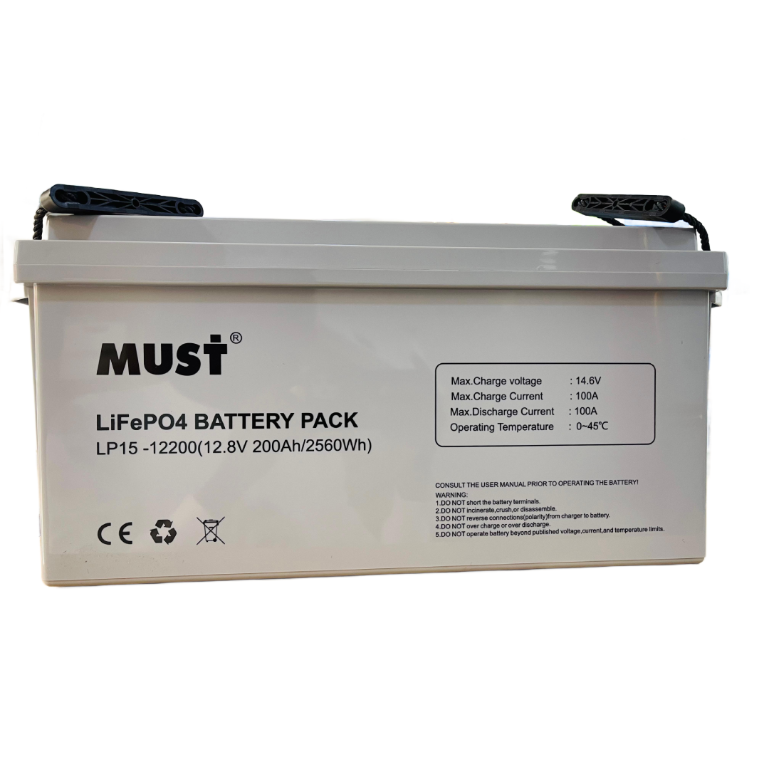MUST 2.56kWh 12V 200Ah LiFePO4 Lithium Battery