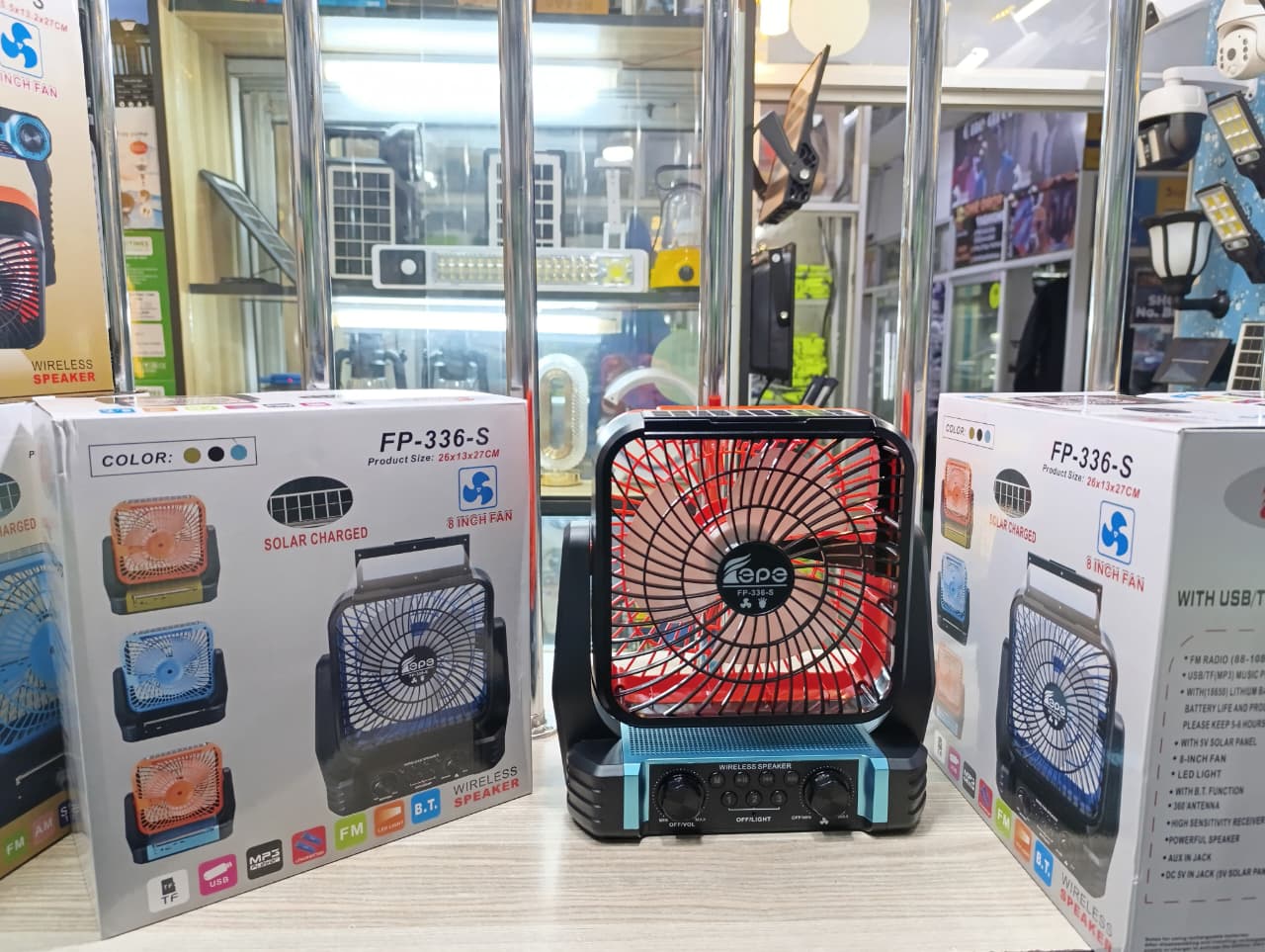 FP-336-S Solar Rechargeable Fan with Bluetooth Speaker & Radio