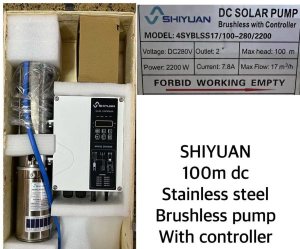 100m Shiyuan Solar Submersible Borehole Pump – 2.2kW Brushless DC (With Controller)