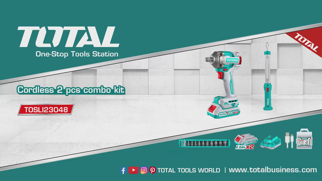 TOTAL TOSLI23048 Cordless 2-Piece Combo Kit – 20V Brushless Impact Wrench & LED Work Lamp