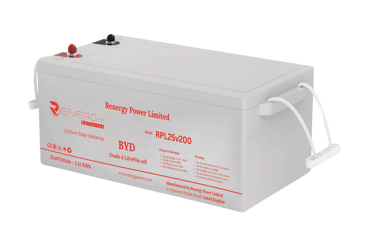 Renergy 200Ah Lithium Solar Battery – 25.6V (5.12kWh) LiFePO₄